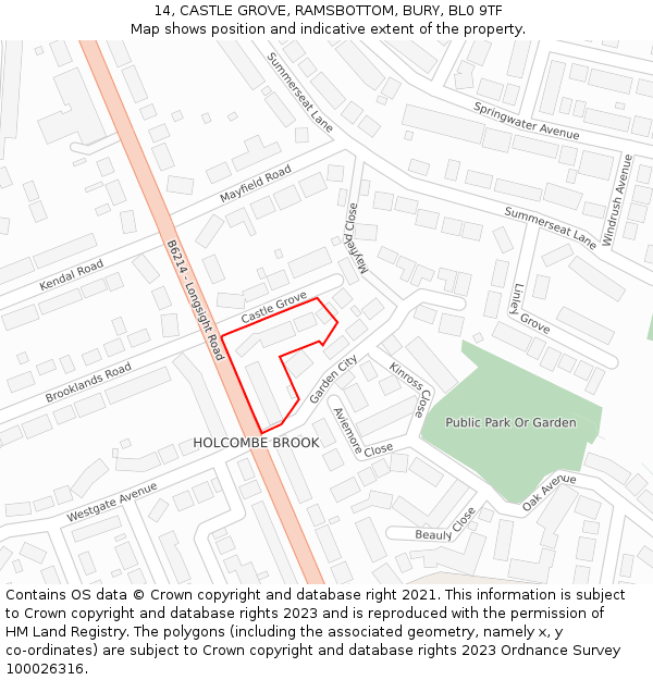 14, CASTLE GROVE, RAMSBOTTOM, BURY, BL0 9TF: Location map and indicative extent of plot