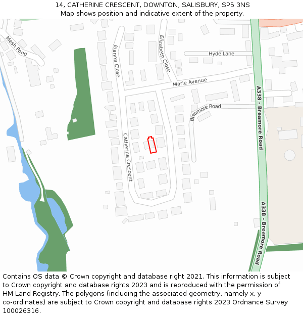 14, CATHERINE CRESCENT, DOWNTON, SALISBURY, SP5 3NS: Location map and indicative extent of plot