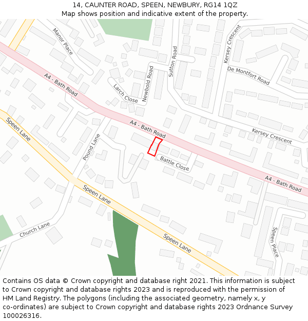 14, CAUNTER ROAD, SPEEN, NEWBURY, RG14 1QZ: Location map and indicative extent of plot