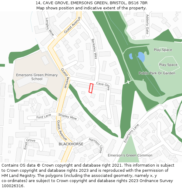 14, CAVE GROVE, EMERSONS GREEN, BRISTOL, BS16 7BR: Location map and indicative extent of plot