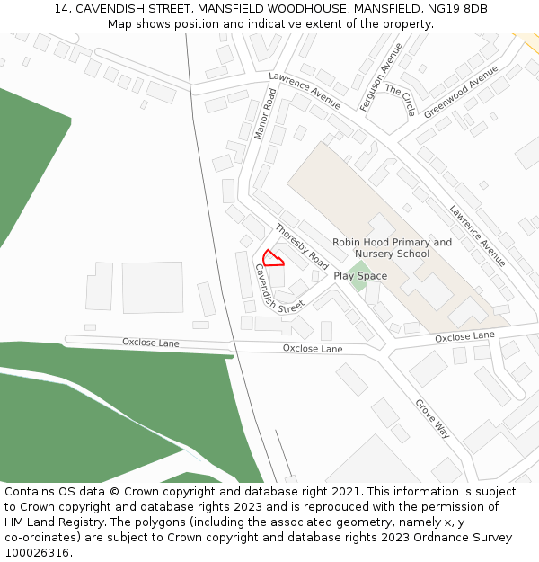 14, CAVENDISH STREET, MANSFIELD WOODHOUSE, MANSFIELD, NG19 8DB: Location map and indicative extent of plot