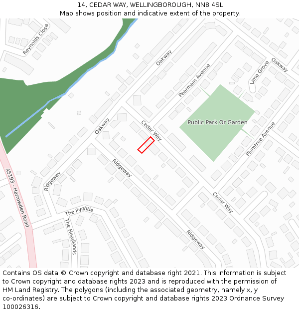 14, CEDAR WAY, WELLINGBOROUGH, NN8 4SL: Location map and indicative extent of plot