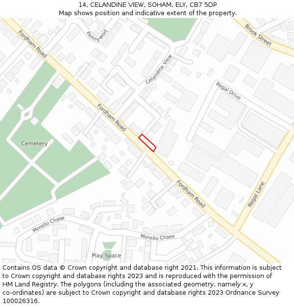 14, CELANDINE VIEW, SOHAM, ELY, CB7 5DP: Location map and indicative extent of plot