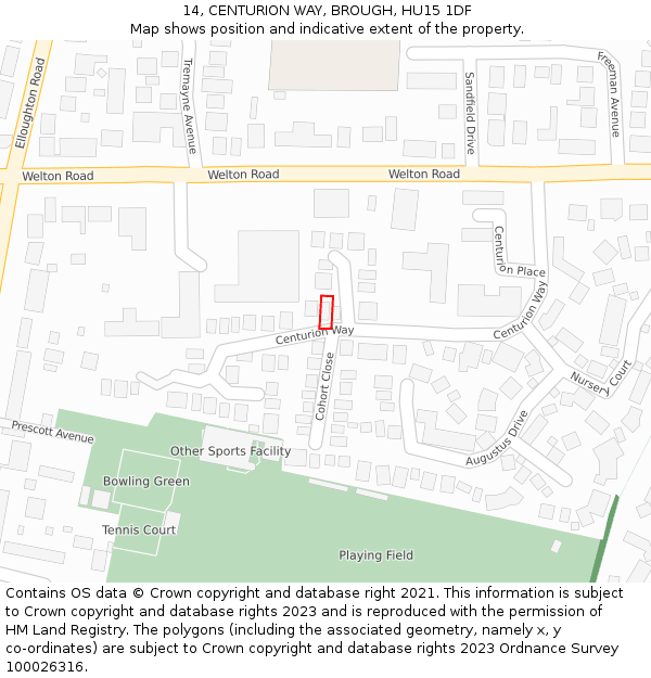 14, CENTURION WAY, BROUGH, HU15 1DF: Location map and indicative extent of plot