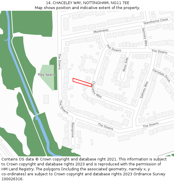 14, CHACELEY WAY, NOTTINGHAM, NG11 7EE: Location map and indicative extent of plot