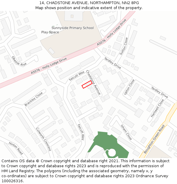 14, CHADSTONE AVENUE, NORTHAMPTON, NN2 8PG: Location map and indicative extent of plot