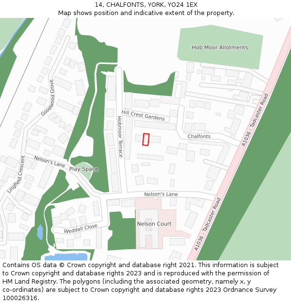 14, CHALFONTS, YORK, YO24 1EX: Location map and indicative extent of plot