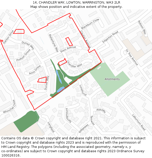 14, CHANDLER WAY, LOWTON, WARRINGTON, WA3 2LR: Location map and indicative extent of plot