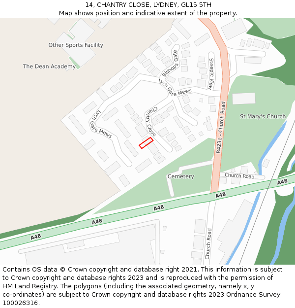 14, CHANTRY CLOSE, LYDNEY, GL15 5TH: Location map and indicative extent of plot