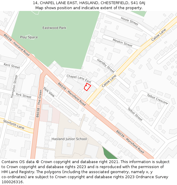 14, CHAPEL LANE EAST, HASLAND, CHESTERFIELD, S41 0AJ: Location map and indicative extent of plot