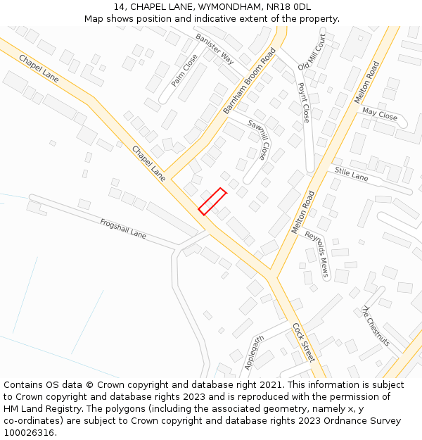 14, CHAPEL LANE, WYMONDHAM, NR18 0DL: Location map and indicative extent of plot