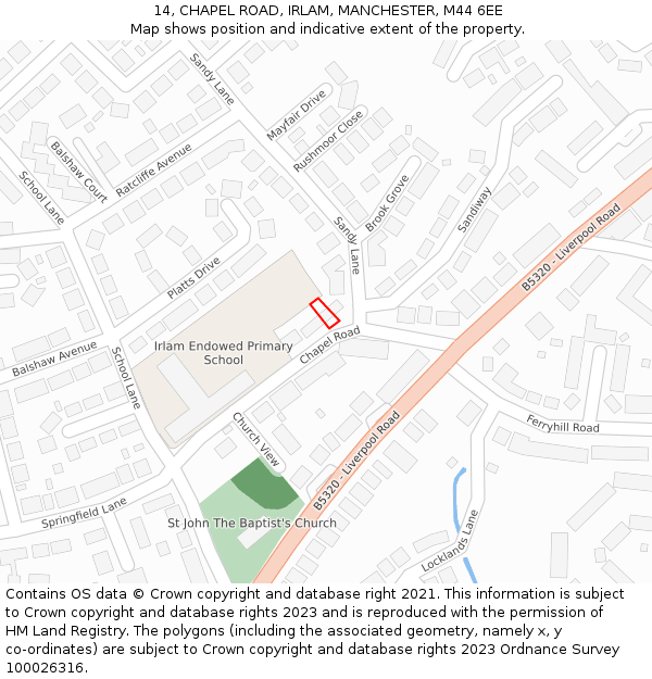 14, CHAPEL ROAD, IRLAM, MANCHESTER, M44 6EE: Location map and indicative extent of plot