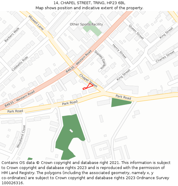 14, CHAPEL STREET, TRING, HP23 6BL: Location map and indicative extent of plot