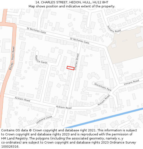 14, CHARLES STREET, HEDON, HULL, HU12 8HT: Location map and indicative extent of plot