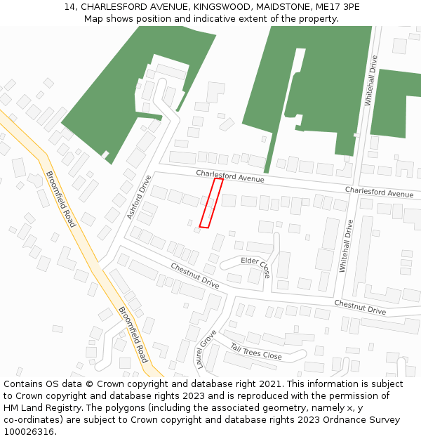 14, CHARLESFORD AVENUE, KINGSWOOD, MAIDSTONE, ME17 3PE: Location map and indicative extent of plot