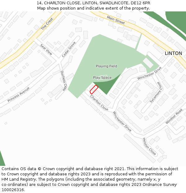 14, CHARLTON CLOSE, LINTON, SWADLINCOTE, DE12 6PR: Location map and indicative extent of plot