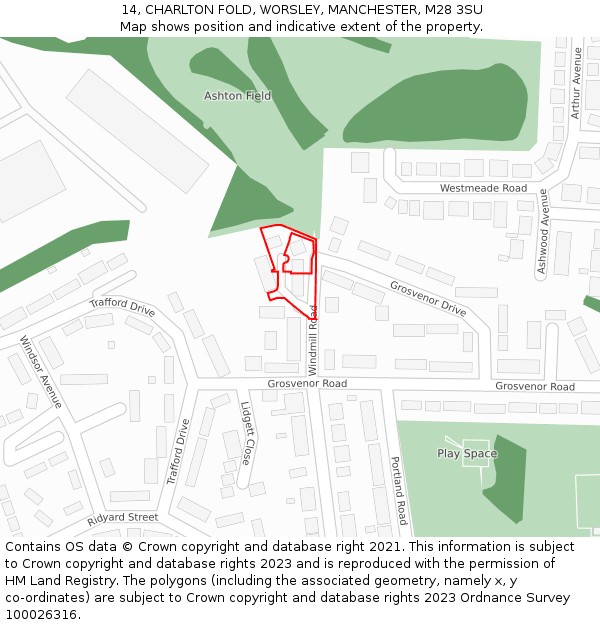 14, CHARLTON FOLD, WORSLEY, MANCHESTER, M28 3SU: Location map and indicative extent of plot