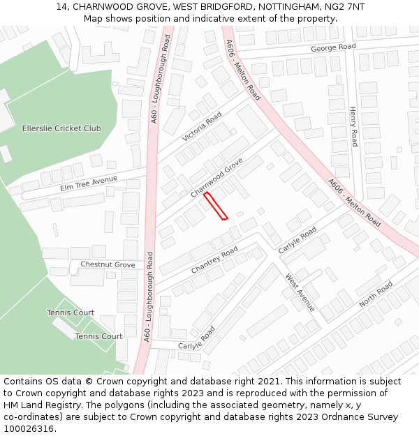 14, CHARNWOOD GROVE, WEST BRIDGFORD, NOTTINGHAM, NG2 7NT: Location map and indicative extent of plot