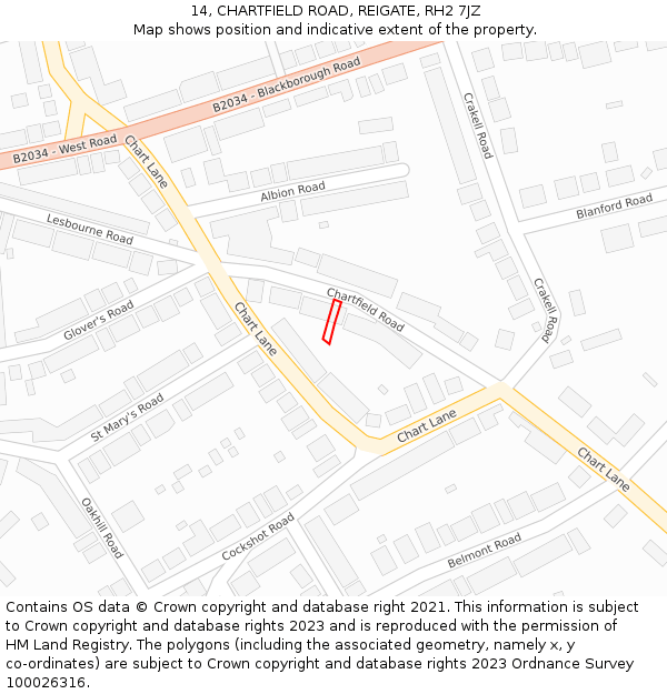 14, CHARTFIELD ROAD, REIGATE, RH2 7JZ: Location map and indicative extent of plot