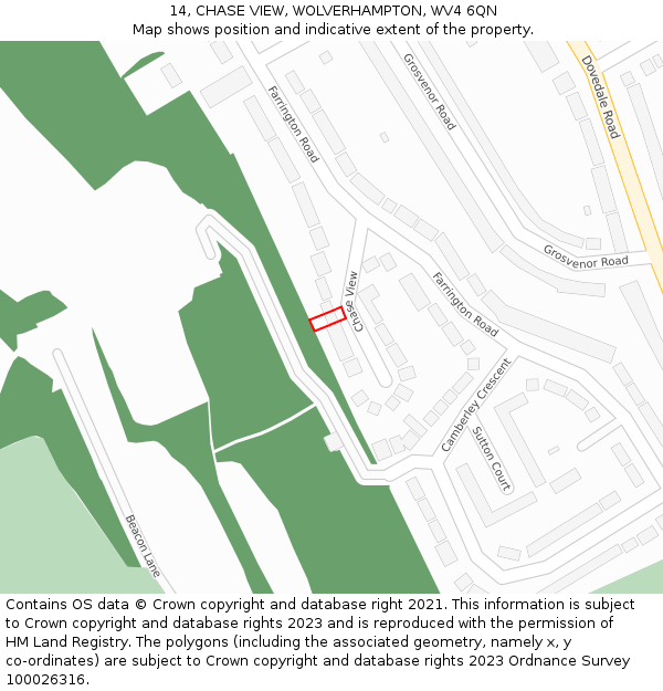 14, CHASE VIEW, WOLVERHAMPTON, WV4 6QN: Location map and indicative extent of plot