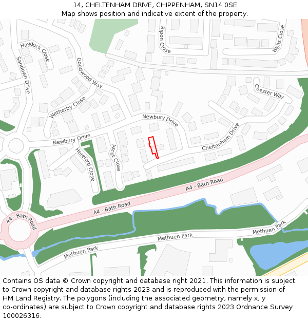 14, CHELTENHAM DRIVE, CHIPPENHAM, SN14 0SE: Location map and indicative extent of plot