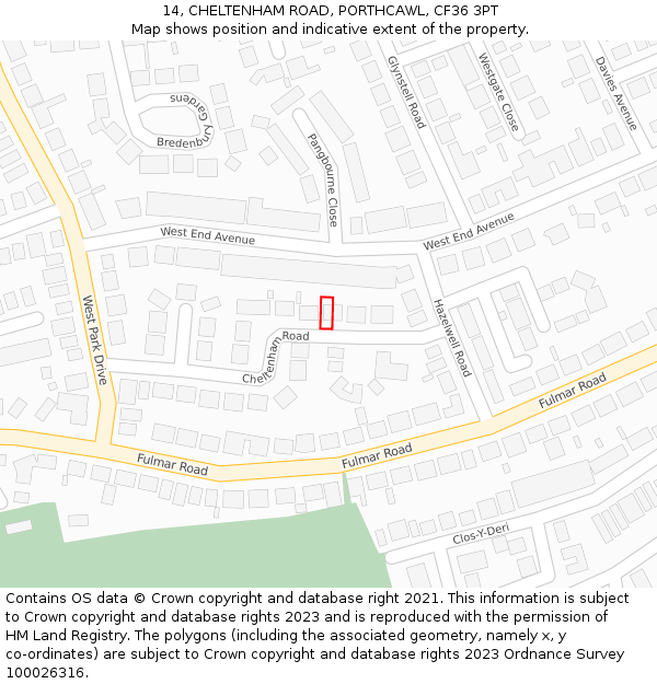 14, CHELTENHAM ROAD, PORTHCAWL, CF36 3PT: Location map and indicative extent of plot