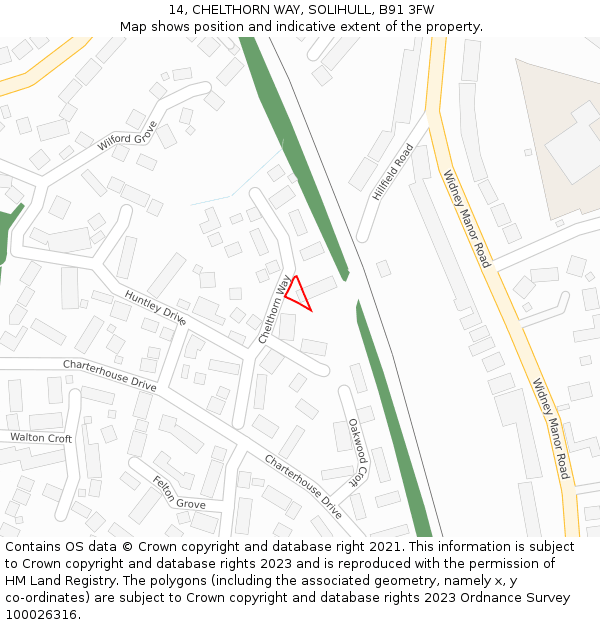 14, CHELTHORN WAY, SOLIHULL, B91 3FW: Location map and indicative extent of plot