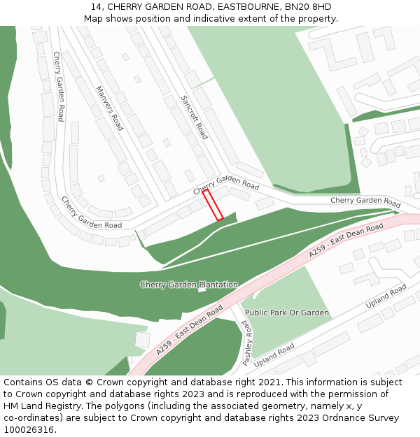 14, CHERRY GARDEN ROAD, EASTBOURNE, BN20 8HD: Location map and indicative extent of plot