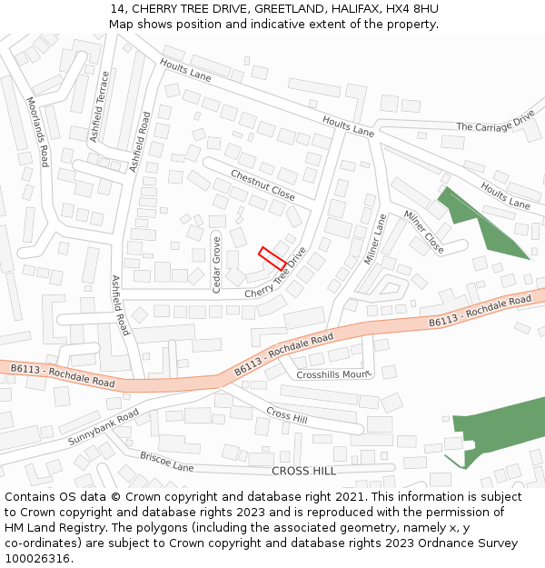 14, CHERRY TREE DRIVE, GREETLAND, HALIFAX, HX4 8HU: Location map and indicative extent of plot