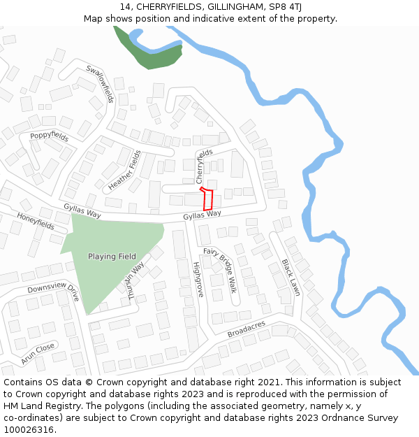 14, CHERRYFIELDS, GILLINGHAM, SP8 4TJ: Location map and indicative extent of plot