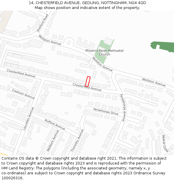 14, CHESTERFIELD AVENUE, GEDLING, NOTTINGHAM, NG4 4GD: Location map and indicative extent of plot