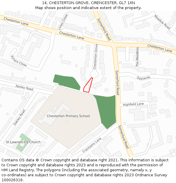 14, CHESTERTON GROVE, CIRENCESTER, GL7 1XN: Location map and indicative extent of plot