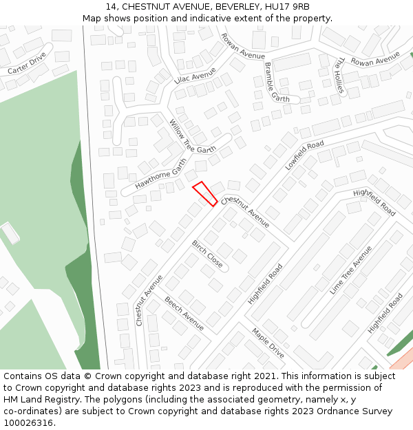 14, CHESTNUT AVENUE, BEVERLEY, HU17 9RB: Location map and indicative extent of plot