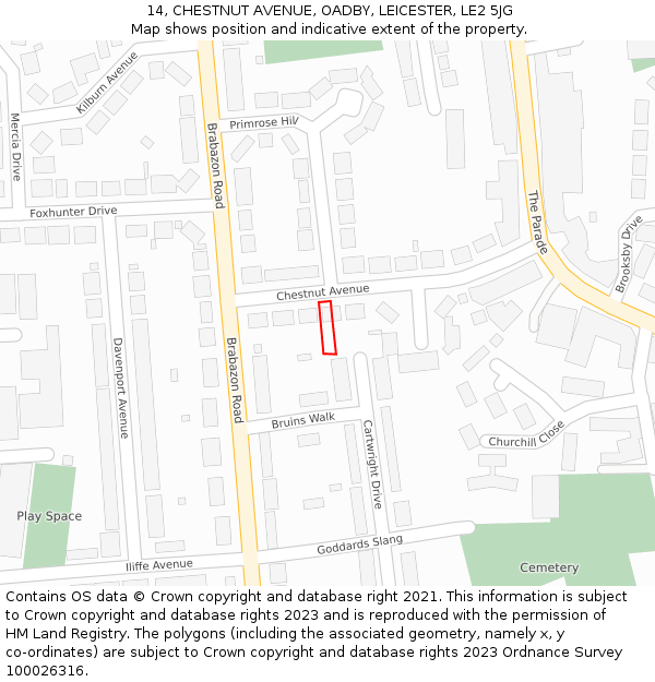 14, CHESTNUT AVENUE, OADBY, LEICESTER, LE2 5JG: Location map and indicative extent of plot