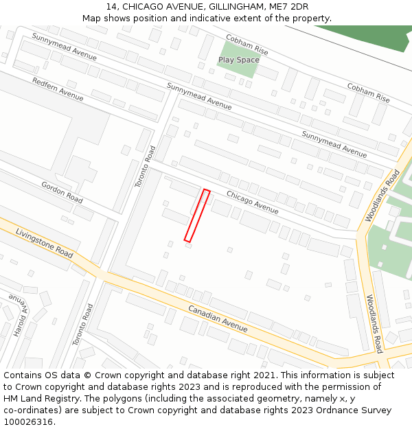 14, CHICAGO AVENUE, GILLINGHAM, ME7 2DR: Location map and indicative extent of plot