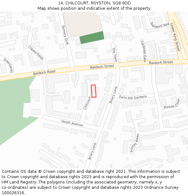 14, CHILCOURT, ROYSTON, SG8 9DD: Location map and indicative extent of plot