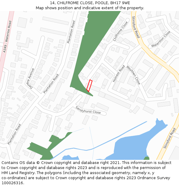 14, CHILFROME CLOSE, POOLE, BH17 9WE: Location map and indicative extent of plot