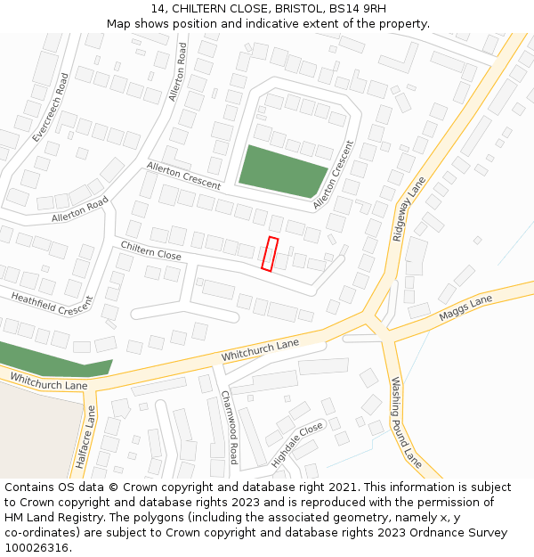 14, CHILTERN CLOSE, BRISTOL, BS14 9RH: Location map and indicative extent of plot