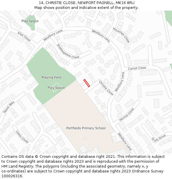 14, CHRISTIE CLOSE, NEWPORT PAGNELL, MK16 8RU: Location map and indicative extent of plot