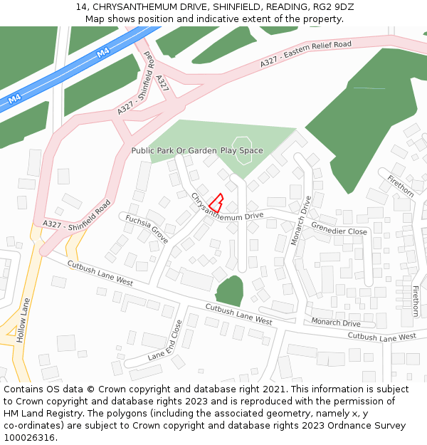 14, CHRYSANTHEMUM DRIVE, SHINFIELD, READING, RG2 9DZ: Location map and indicative extent of plot