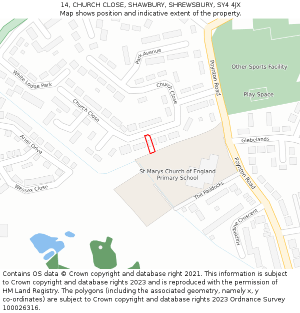 14, CHURCH CLOSE, SHAWBURY, SHREWSBURY, SY4 4JX: Location map and indicative extent of plot