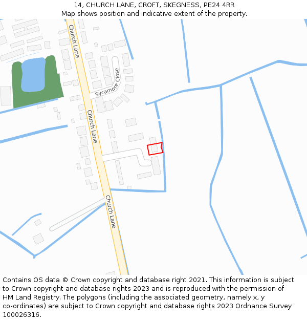 14, CHURCH LANE, CROFT, SKEGNESS, PE24 4RR: Location map and indicative extent of plot