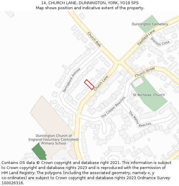 14, CHURCH LANE, DUNNINGTON, YORK, YO19 5PS: Location map and indicative extent of plot