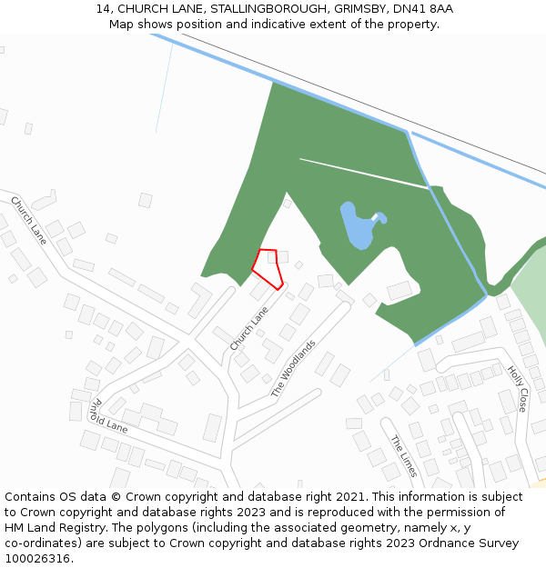 14, CHURCH LANE, STALLINGBOROUGH, GRIMSBY, DN41 8AA: Location map and indicative extent of plot