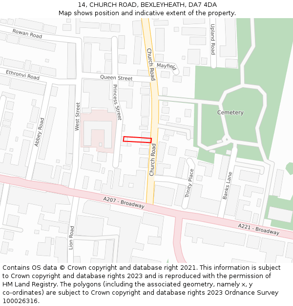 14, CHURCH ROAD, BEXLEYHEATH, DA7 4DA: Location map and indicative extent of plot