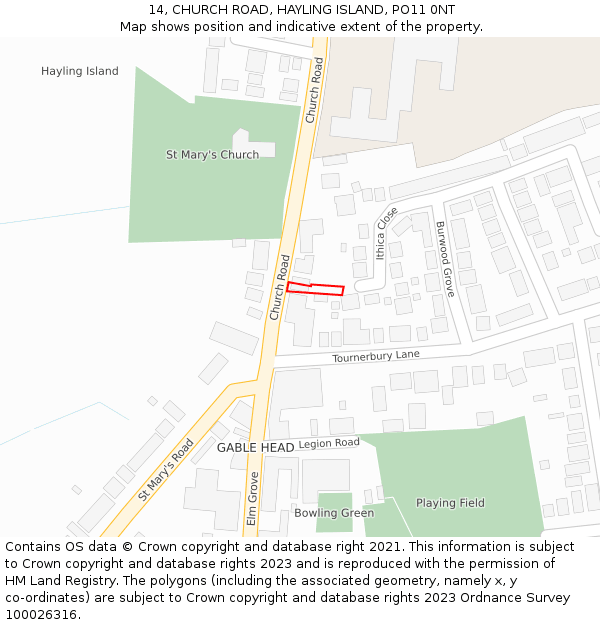 14, CHURCH ROAD, HAYLING ISLAND, PO11 0NT: Location map and indicative extent of plot