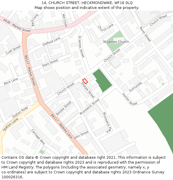 14, CHURCH STREET, HECKMONDWIKE, WF16 0LQ: Location map and indicative extent of plot