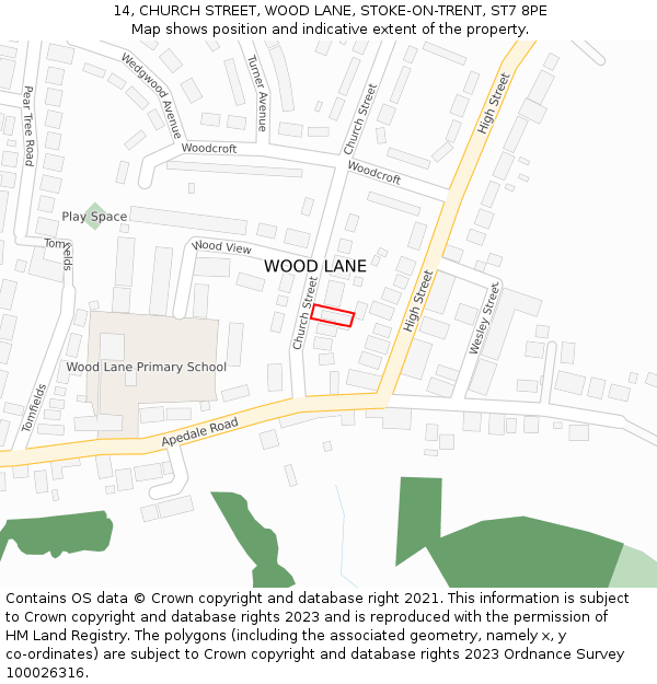 14, CHURCH STREET, WOOD LANE, STOKE-ON-TRENT, ST7 8PE: Location map and indicative extent of plot