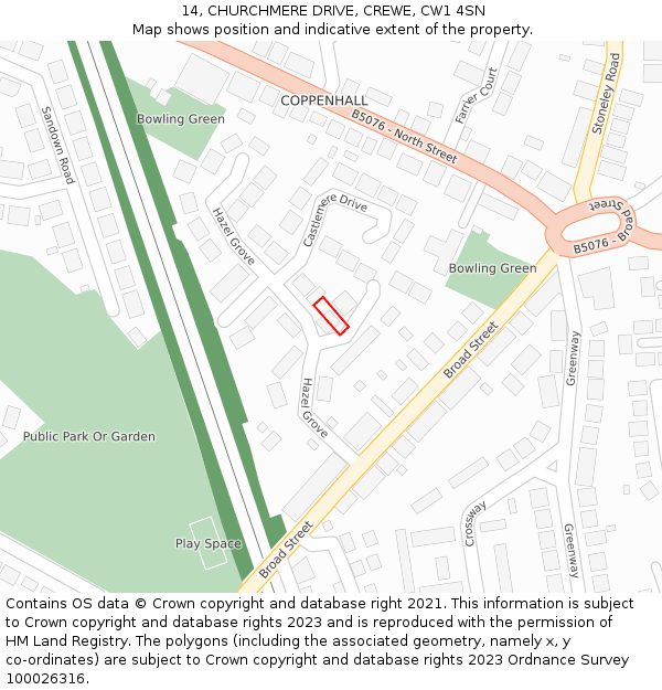 14, CHURCHMERE DRIVE, CREWE, CW1 4SN: Location map and indicative extent of plot
