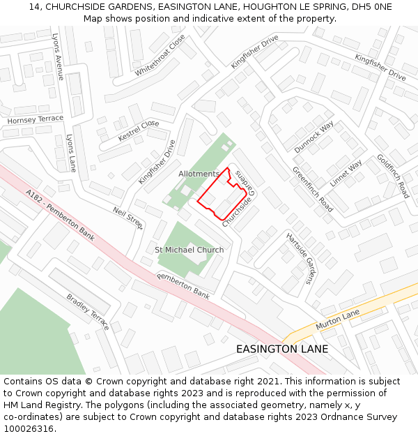 14, CHURCHSIDE GARDENS, EASINGTON LANE, HOUGHTON LE SPRING, DH5 0NE: Location map and indicative extent of plot